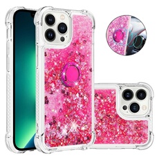 Etui pour FOXDOCK iPhone 13 Pro Bling Flowing Liquid Floating Sparkle Glitter Bumper avec Rotation Ring Kickstand compatible avec iPhone 13 Pro