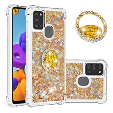 Etui pour FOXDOCK Samsung Galaxy A21S Bling Flowing Liquid Floating Sparkle Glitter Bumper avec Rotation Ring Kickstand compatible avec Samsung
