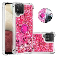 Etui pour FOXDOCK Samsung Galaxy A12 Bling Flowing Liquid Floating Sparkle Glitter Bumper avec Rotation Ring Kickstand compatible avec Samsung Galaxy