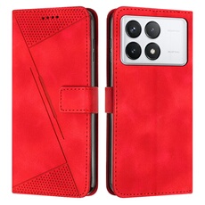 Etui pour Xiaomi Poco F6 Pro 5G Protection Flip Soft PU Le cuir couvercle en cuir compatible avec Xiaomi Poco F6 Pro 5G-Rouge