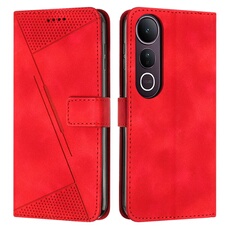 Etui pour FOXDOCK VIVO V50 Lite Protection Flip Soft PU Le cuir couvercle en cuir compatible avec VIVO V50 Lite-Rouge