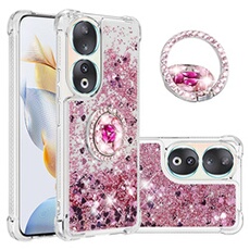 Etui pour FOXDOCK Honor 90 5G Bling Flowing Liquid Floating Sparkle Glitter Bumper avec Rotation Ring Kickstand compatible avec Honor 90 5G Case-Rose