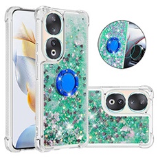 Etui pour FOXDOCK Honor 90 5G Bling Flowing Liquid Floating Sparkle Glitter Bumper avec Rotation Ring Kickstand compatible avec Honor 90 5G Case-Vert