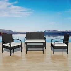 Vidaxl Noir Salon De Jardin 4 Pcs Avec Coussins Résine Tressée