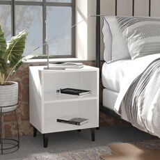Vidaxl Blanc Table De Chevet Avec Pieds En Métal 40X30x50 Cm