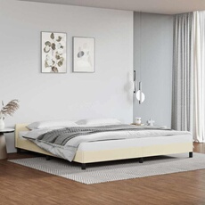 Cadre de lit avec tête de lit sans matelas crème 200x200 cm