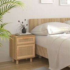 Vidaxl Marron Table De Chevet Bois De Pin Massif Et Rotin Naturel