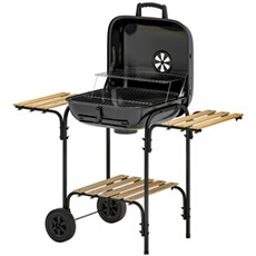 Barbecue charbon de bois avec couvercle 2 roues 3 étagères grilles acier chromée