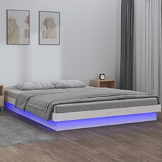 Bedframe LED massief hout wit 135x190 cm820013