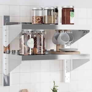 vidaXL Wandschappen 2 st 75x40 cm roestvrijstaal zilverkleurig vidaXL Wandschappen 2 st 75x40 cm roestvrijstaal zilverkleurig