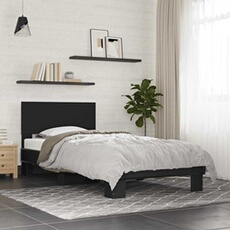 Bedframe bewerkt hout en metaal zwart 75x190 cm845812