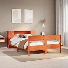 Bed met boekenkast zonder matras grenenhout wasbruin 135x190 cm3322959