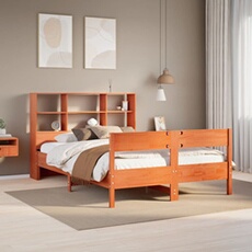 Bed met boekenkast zonder matras grenenhout wasbruin 135x190 cm3323004