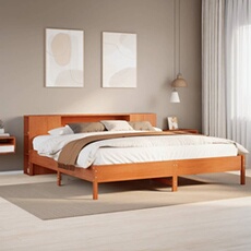 Bed met boekenkast zonder matras grenenhout wasbruin 200x200 cm3322821