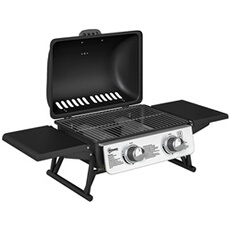 Barbecue gaz de table compact portable avec couvercle 2 brûleurs 5,6kW thermomètre régulateur tuyau inclus