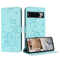 Flip Etui Pour Google Pixel 8 Pro Chat Mignon Portefeuille En Cuir Cuir PU Porte-cartes Kickstand FOXDOCK Vert