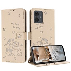 Flip Etui Pour Motorola Moto G04 Porte-cartes Kickstand Cuir PU Chat Mignon Portefeuille En Cuir Beige