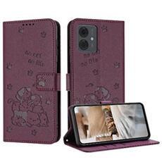 Flip Etui Pour Motorola Moto G04s Cuir PU Portefeuille En Cuir Porte-cartes Kickstand Chat Mignon Rouge