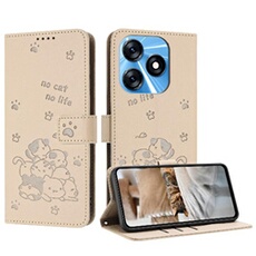 Etincelle Etui Pour Tecno 10C Portefeuille En Cuir Porte-cartes Kickstand Chat Mignon Cuir PU Beige