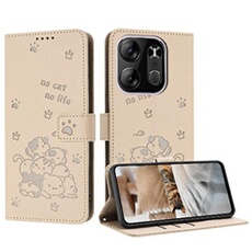 Flip Etui Pour Tecno Spark Go 2023 Portefeuille En Cuir Chat Mignon Porte-cartes Kickstand Cuir PU Beige