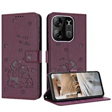 Flip Etui Pour Tecno Pop 7 Pro Cuir PU Porte-cartes Kickstand Chat Mignon Portefeuille En Cuir Rouge