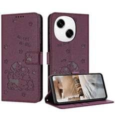 Flip Etui Pour Tecno Pop 9 Porte-cartes Kickstand Portefeuille En Cuir Cuir PU Chat Mignon Rouge