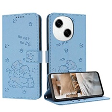 Flip Etui Pour Tecno Pop 9 Porte-cartes Kickstand Portefeuille En Cuir Cuir PU Chat Mignon Bleu