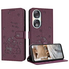 Flip Etui Pour Honneur 90 Portefeuille En Cuir Porte-cartes Kickstand Chat Mignon Cuir PU Rouge