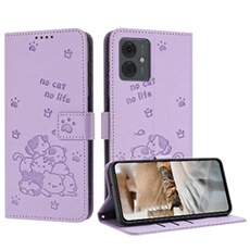 Flip Etui Pour Motorola Moto G04s Cuir PU Portefeuille En Cuir Porte-cartes Kickstand Chat Mignon Violet