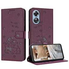 Flip Etui Pour OPPO A38 4G Porte-cartes Kickstand Chat Mignon Cuir PU Portefeuille En Cuir FOXDOCK Rouge
