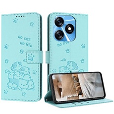 Etincelle Etui Pour Tecno 10C Portefeuille En Cuir Porte-cartes Kickstand Chat Mignon Cuir PU Vert