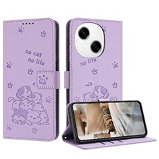 Flip Etui Pour Tecno Spark Go 2025 Porte-cartes Kickstand Portefeuille En Cuir Chat Mignon Cuir PU Violet