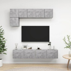 Vidaxl Gris Ensemble De Meubles Tv 5 Pcs Béton Bois D Ingénierie