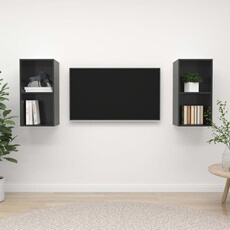 Vidaxl Gris Meubles Tv Muraux 2 Pcs Brillant Bois D Ingénierie