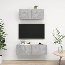 Vidaxl Gris Ensemble De Meubles Tv 2 Pcs Béton Bois D Ingénierie