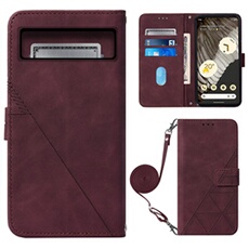 Coque Protective FOXDOCK Google Pixel 8 Protection complète Soft PU Le cuir flip portefeuille Case de téléphone avec une sangle longue compatible