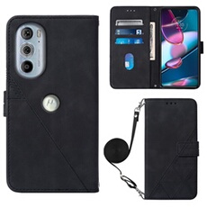 Coque Protective Motorola Edge 30 Pro Protection complète Soft PU Le cuir flip portefeuille Case de téléphone avec une sangle longue compatible avec