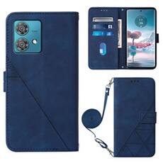 Coque Protective Motorola Edge 40 Neo Protection complète Soft PU Le cuir flip portefeuille Case de téléphone avec une sangle longue compatible avec