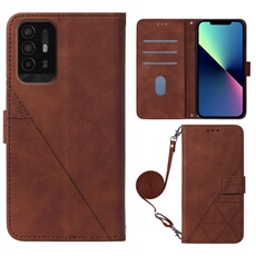 Coque Protective FOXDOCK OPPO A94 5G/A95 5G/Reno 5Z Protection complète Soft PU Le cuir flip portefeuille Case de téléphone avec une sangle longue