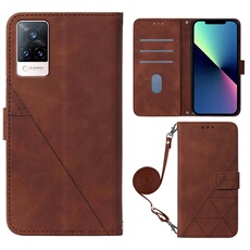 Coque Protective FOXDOCK VIVO V21 Protection complète Soft PU Le cuir flip portefeuille Case de téléphone avec une sangle longue compatible avec VIVO