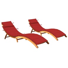 VIDAXL - Ensemble de 2 chaises longues - Bois d'acacia massif - Avec coussins
