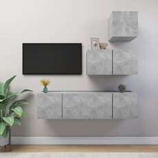 Vidaxl Gris Ensemble De Meubles Tv 4 Pcs Béton Bois D Ingénierie