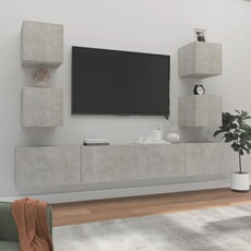Vidaxl Gris Ensemble De Meubles Tv 6 Pcs Béton Bois D Ingénierie