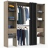 Dressing Extensible MERYL Hêtre/Noir 120-180 Cm - 6 Tiroirs, 2 Penderies, Rideau - IDMarket