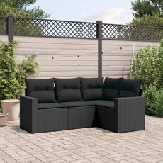 Vidaxl Noir Salon De Jardin 4 Pcs Avec Coussins Résine Tressée