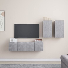Vidaxl Gris Ensemble De Meubles Tv 4 Pcs Béton Bois D Ingénierie