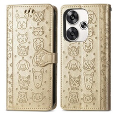 Coque pour Xiaomi Poco F6 5G Etui Magnétique Portefeuille Mignon Chat Embossée Premium PU Cuir Flip Antichoc Housse avec Fentes pour Cartes Doré