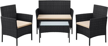 Salon de Jardin extérieur Ensemble 4 pièces canapé 2 Places + 2 fauteuils + 1 Table Basse
