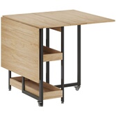 Table Console Pliable EDI 2-6 Personnes – Bois Noir & Hêtre, Rangements Intégrés 150x80 Cm
