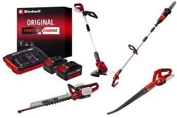 Kit jardin sans fil Einhell - Coupe-bordure, souffleur, taille-haies, ébrancheur + 2 batteries 4.0Ah
